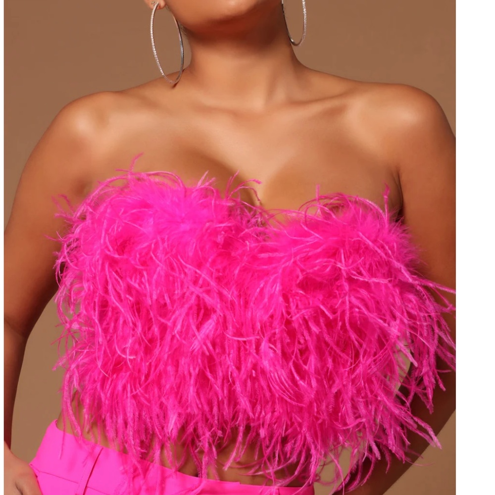 Feathered hot pink corset